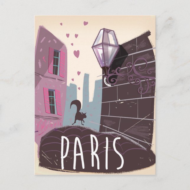 Katt vintage Paris reseskylt. Vykort (Framsida)