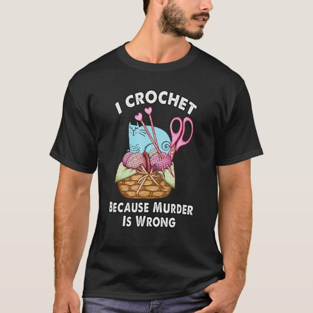 katt virka garn och nålar korg t shirt (Framsida)