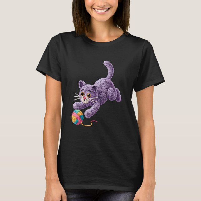 Katt Virkad Garn Virkning Virkare Stickare T Shirt (Framsida)