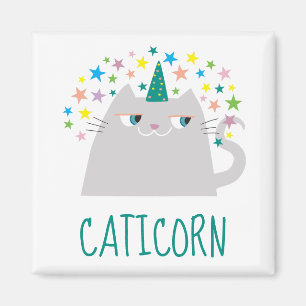 Katt Vit Enhörning Kattkorn Färgglada Stjärnor Chi Magnet