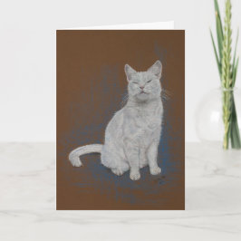 katt vit, grattis på födelsedagen, konst kort