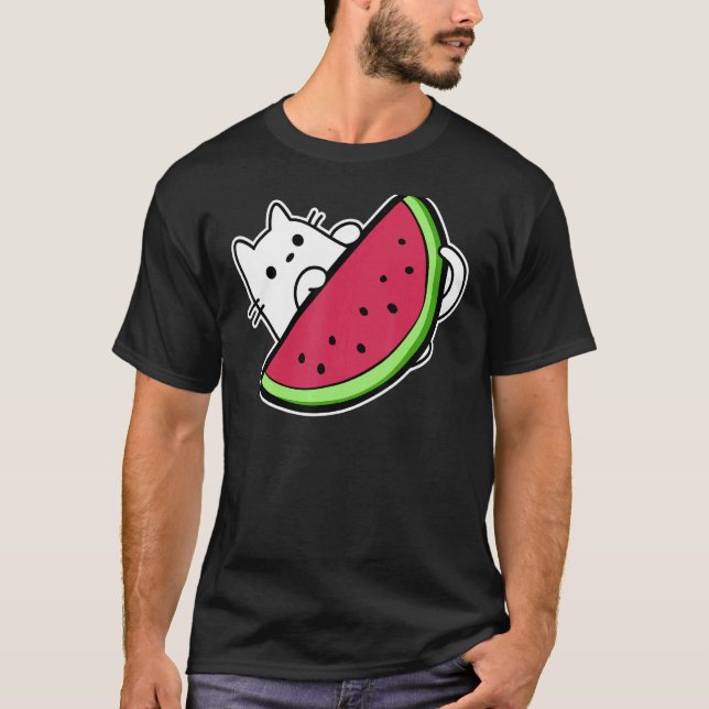 Katt vit under sötvattenmelonsegmentet t shirt (Framsida)