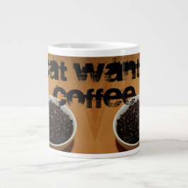 Katt Wants Coffee 20 oz. Mugg by RoseWrites Jumbo Mugg