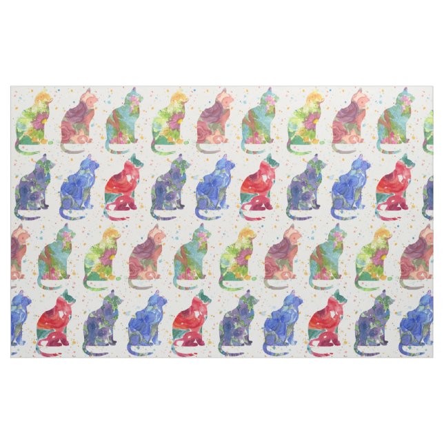 Katt Watercolor Flowers Spots Tyg (Fat Quarter)