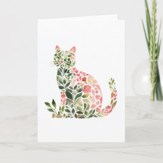 Katt Watercolor Hälsning Blommigt Kort