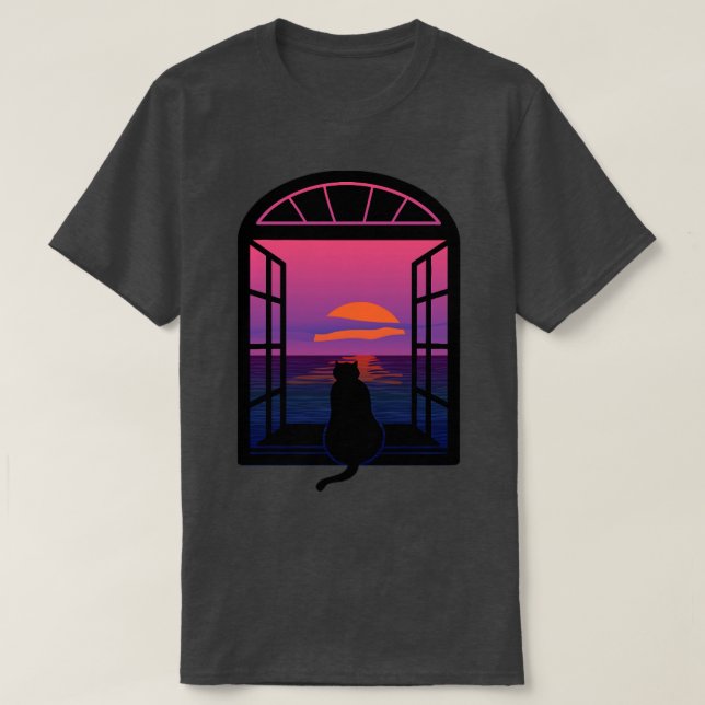 Katt Wating Sunset T Shirt (Design framsida)