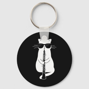 Katt Wear Sungles som leker Oboe Nyckelring