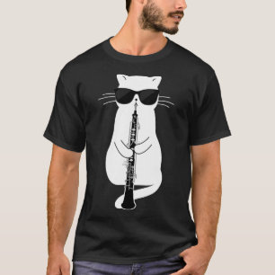 Katt Wear Sungles som leker Oboe T Shirt