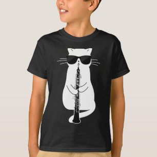 Katt Wear Sungles som leker Oboe T Shirt