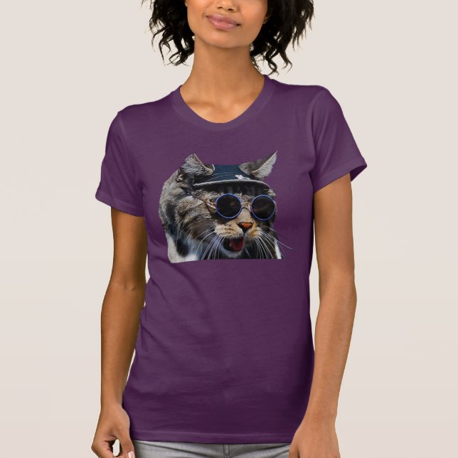Katt Wearing Sunglasses and Hat Womens T-Shirt (Framsida)