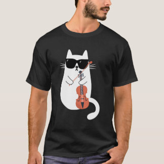 Katt Wearing Sunglasses Spela Violin Viola Musici T Shirt