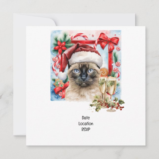 Katt-wears Santa Hat för jultemat Party Spara Datumet (Framsida)