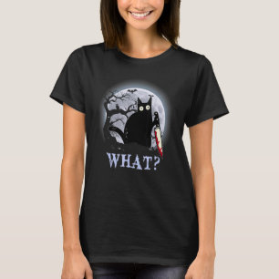 Katt Wha Svart Katt Med Kniv Mördare Halloween 2 T Shirt