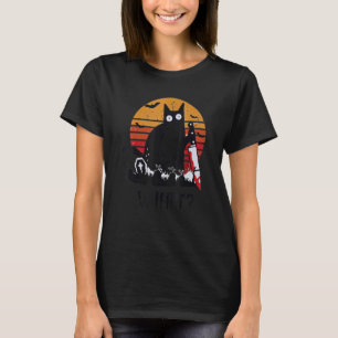 Katt Wha Svart Katt Med Kniv Mördare Halloween 2 T Shirt