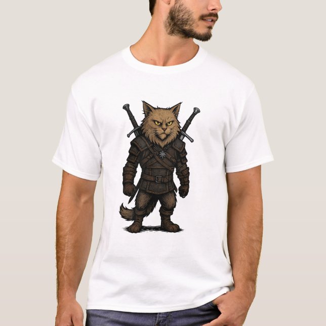 Katt Witcher – medeltida fantasikrigare T Shirt (Framsida)