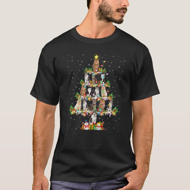 Katt  Xmas Belysning Tomte Katt Julgran  1 T Shirt (Framsida)