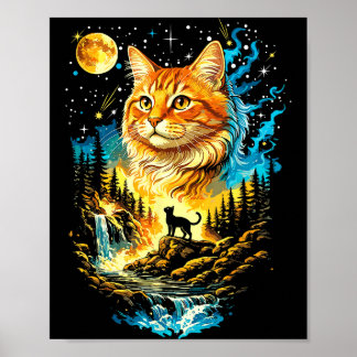 Katt ylar mot månen vintage rolig kattälskare jag poster