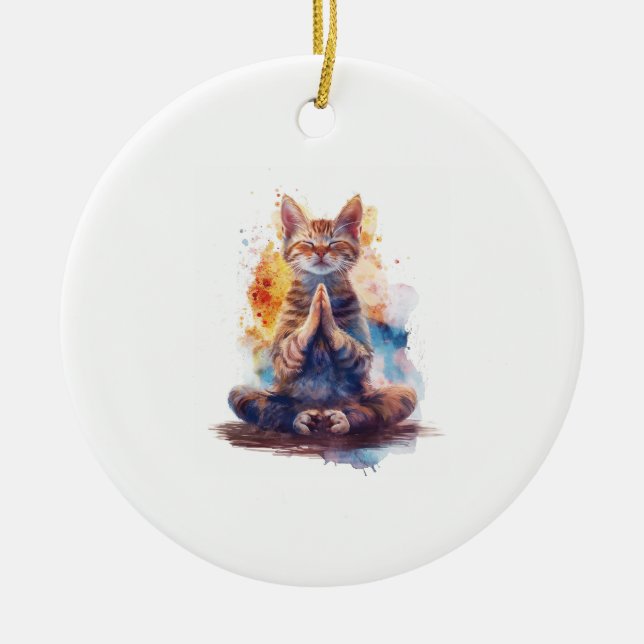 Katt Yoga Mästare Julgransprydnad Keramik (Framsidan)