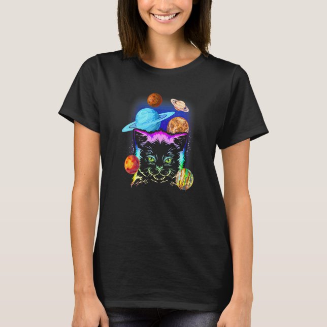 Kattägare Galaxy Planeter Katt T Shirt (Framsida)