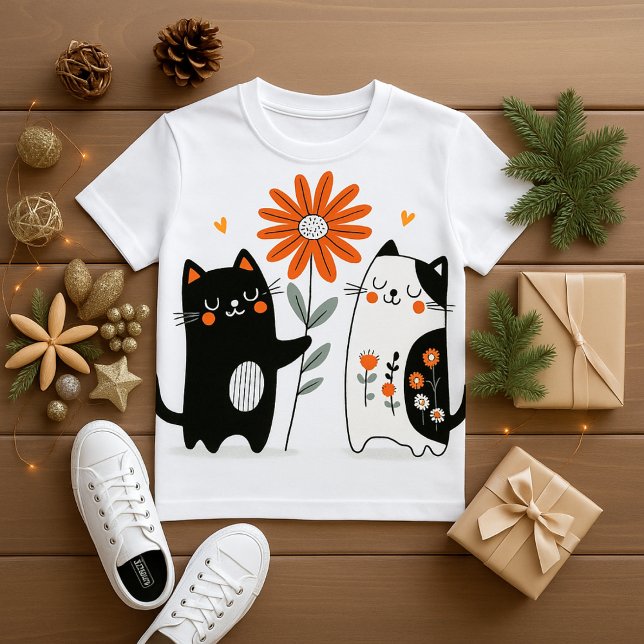 kattälskande t-shirt design ("Flower of Friendship – Cute Cat T-Shirt Design")