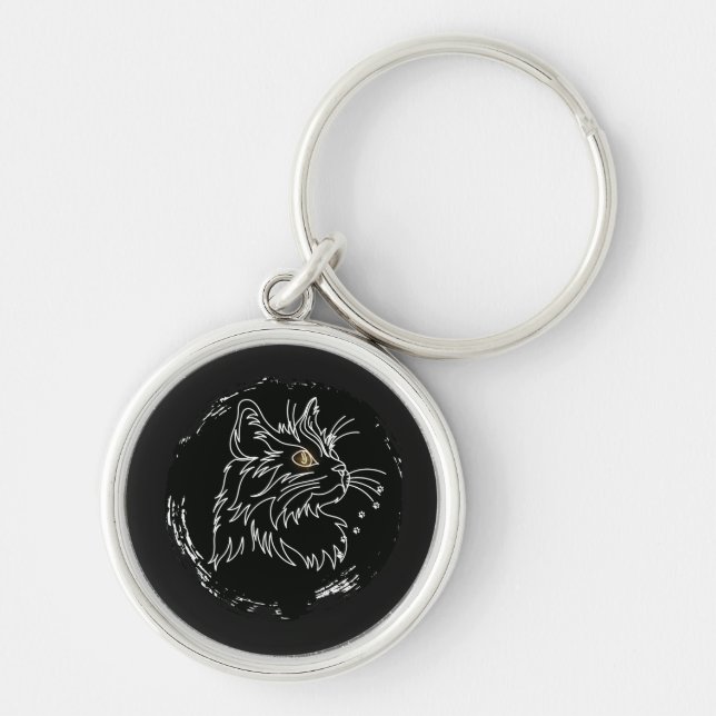 Kattälskar Design Rund Silverfärgad Nyckelring (Framsidan)