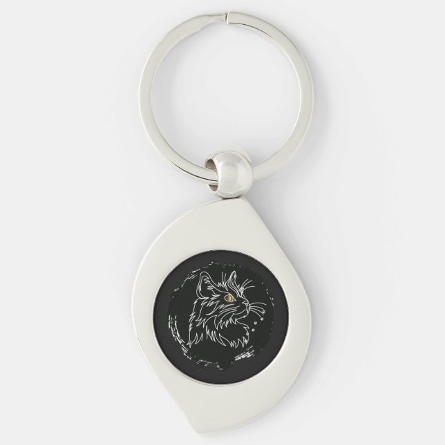Kattälskar Design Swirl Silverfärgad Nyckelring (Framsidan)