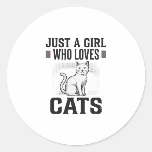 Kattälskar Tjej Vintage Gravyr T-Shirt Design_1 Runt Klistermärke