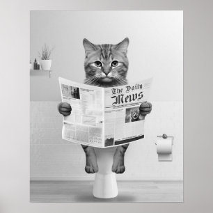 Kattälskare Badrum Väggkonst, Svart och Vit Katt Poster