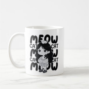 Kattälskare Estetisk Chibi Flickillustration Kaffemugg