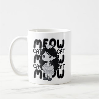 Kattälskare Estetisk Chibi Flickillustration Kaffemugg
