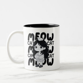 Kattälskare Estetisk Chibi Flickillustration Två-Tonad Mugg