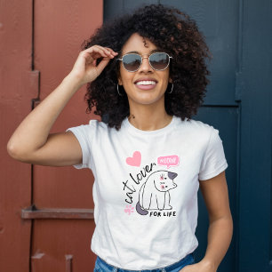 Kattälskare för Livet - Meow! Rosa Hjärta T Shirt