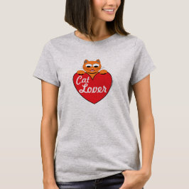 Kattälskare Ginger Kitty med rött hjärta T Shirt