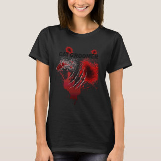 Kattälskare Halloween Groomer Kostym Roligt Blodig T Shirt