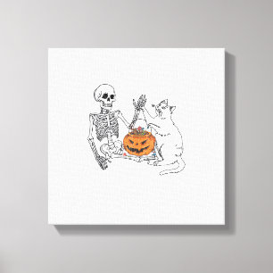 Kattälskare Halloween Rolig Skelett Och Katt Lat C Canvastryck