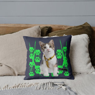 Kattälskare Husdjur Vänner Lime Tass Mörkblå Anpas Kudde