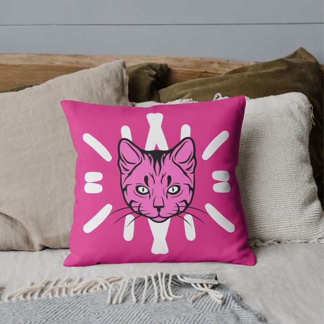 Kattälskare Husdjur Vänner Vita Ränder Lila Rosa Kudde (Skapare uppladdad)