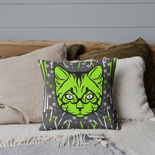 Kattälskare Husdjursmamma Grå Lime Modern Söt Djur Kudde (Skapare uppladdad)