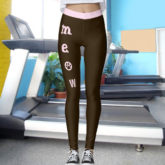 Kattälskare Katt Meow Paw Espresso Brun Rosa Rände Leggings