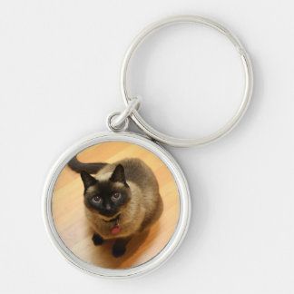 Kattälskare Keychain Rund Silverfärgad Nyckelring