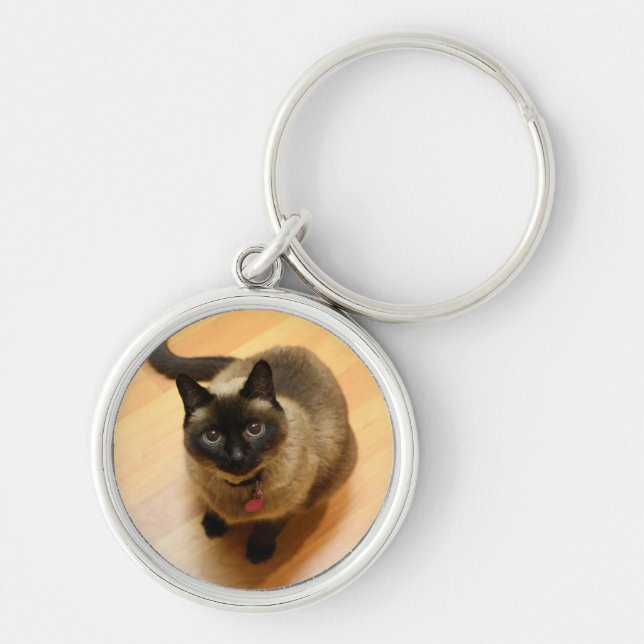Kattälskare Keychain Rund Silverfärgad Nyckelring (Framsidan)