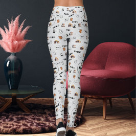 Kattälskare Ljusgrå Kattrandom Kitty Mjaumönster Leggings