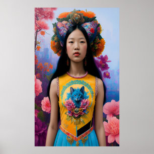 Kattälskare med blommor poster