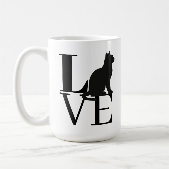 Kattälskare med fet svart typografi Katt Siluett  Kaffemugg (Vänster)