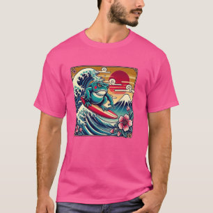 Kattälskare Mt. Fuji Solnedgång Japansk Våg Konst T Shirt