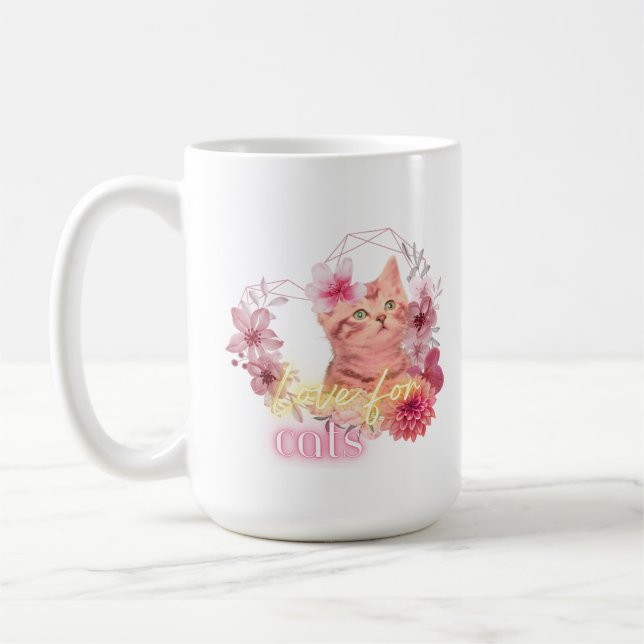 Kattälskare Mugg – Söt Blommig Kattunge Kaffe Kopp (Vänster)