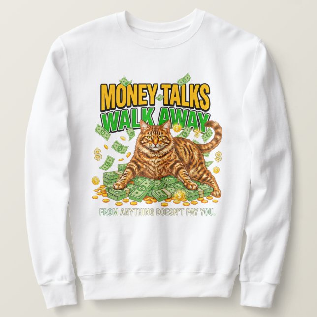 Kattälskare Roliga Pengar Talar Orange Tabby Prese Lång Ärmad Tröja (Design framsida)