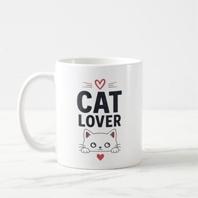 Kattälskare Söt Minimalistisk Katt Illustrationsde Kaffemugg (Vänster)