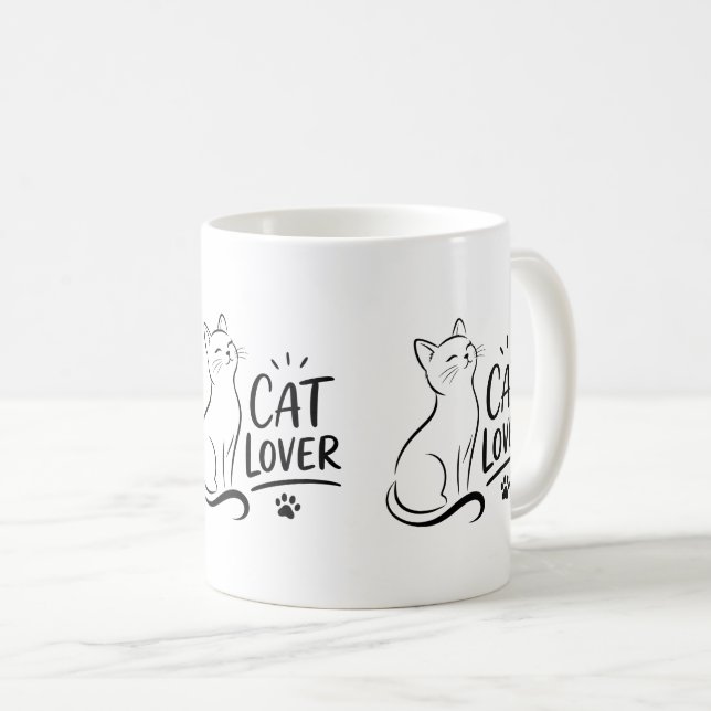 Kattälskare – Söt minimalistisk katt Kaffemugg (Framsida höger)