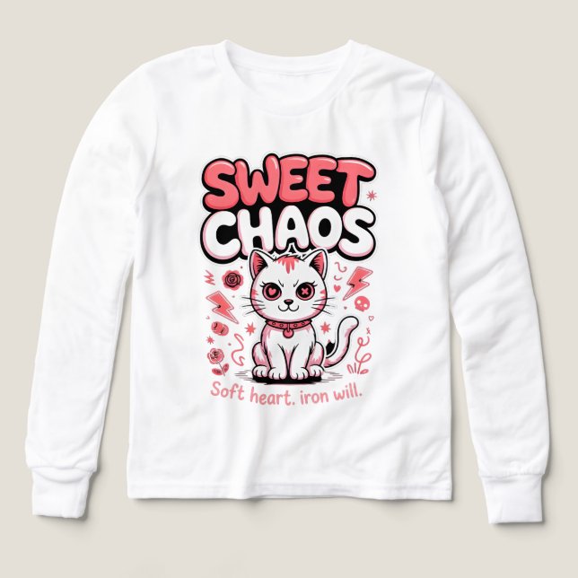 Kattälskare Söt Söt Kaos Flickor Tee (Design framsida)